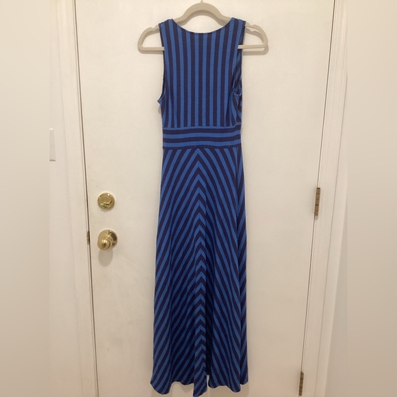 Anthropologie Maeve Only My Striped Dress Maxi Stretch Rib V Neck Fit Flare Blue - Picture 5 of 9